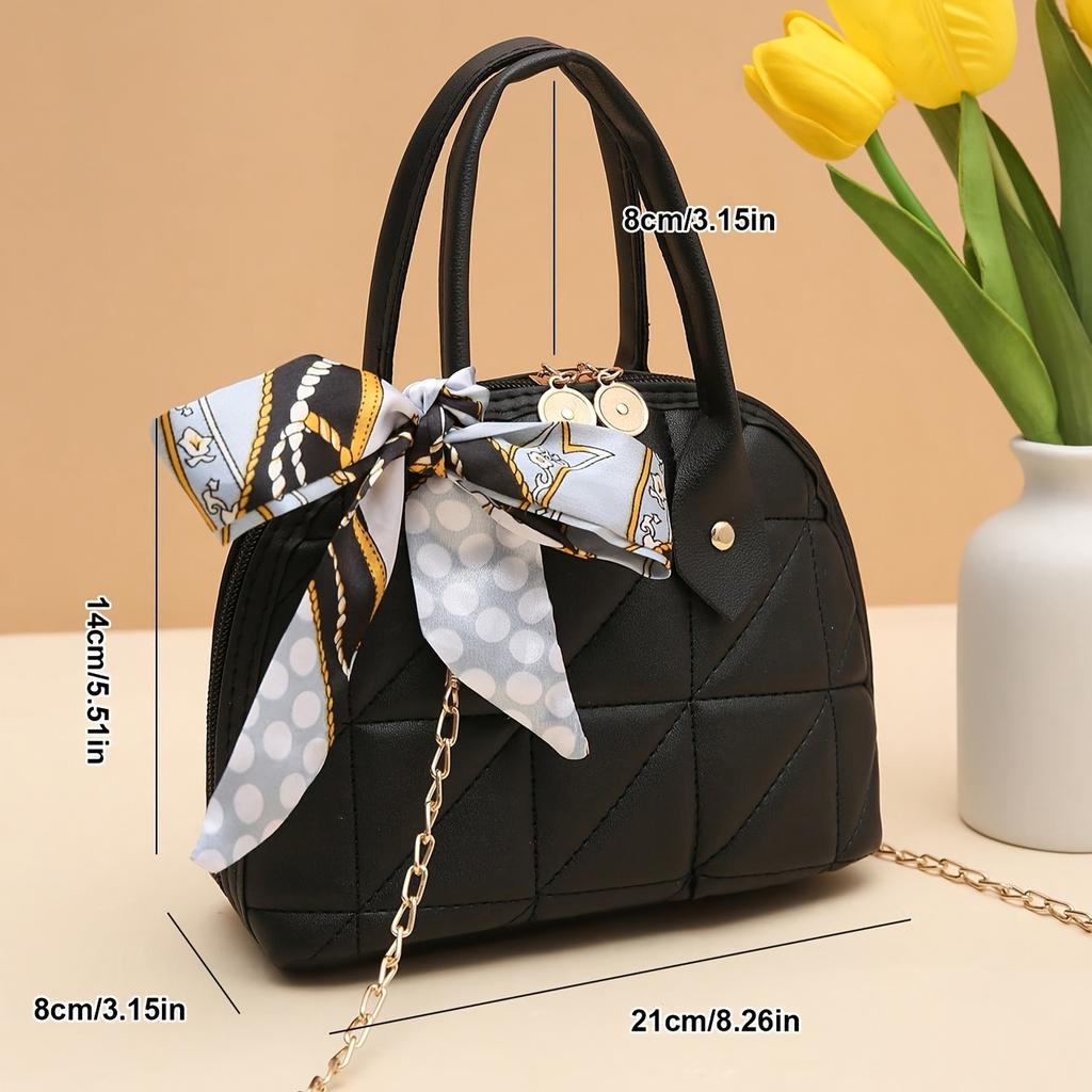 Modische Damen-Umhängetasche mit diagonalem Kreuzdesign, mit Muschelform, Schal, Rautensteppung und einer stilvollen Kette