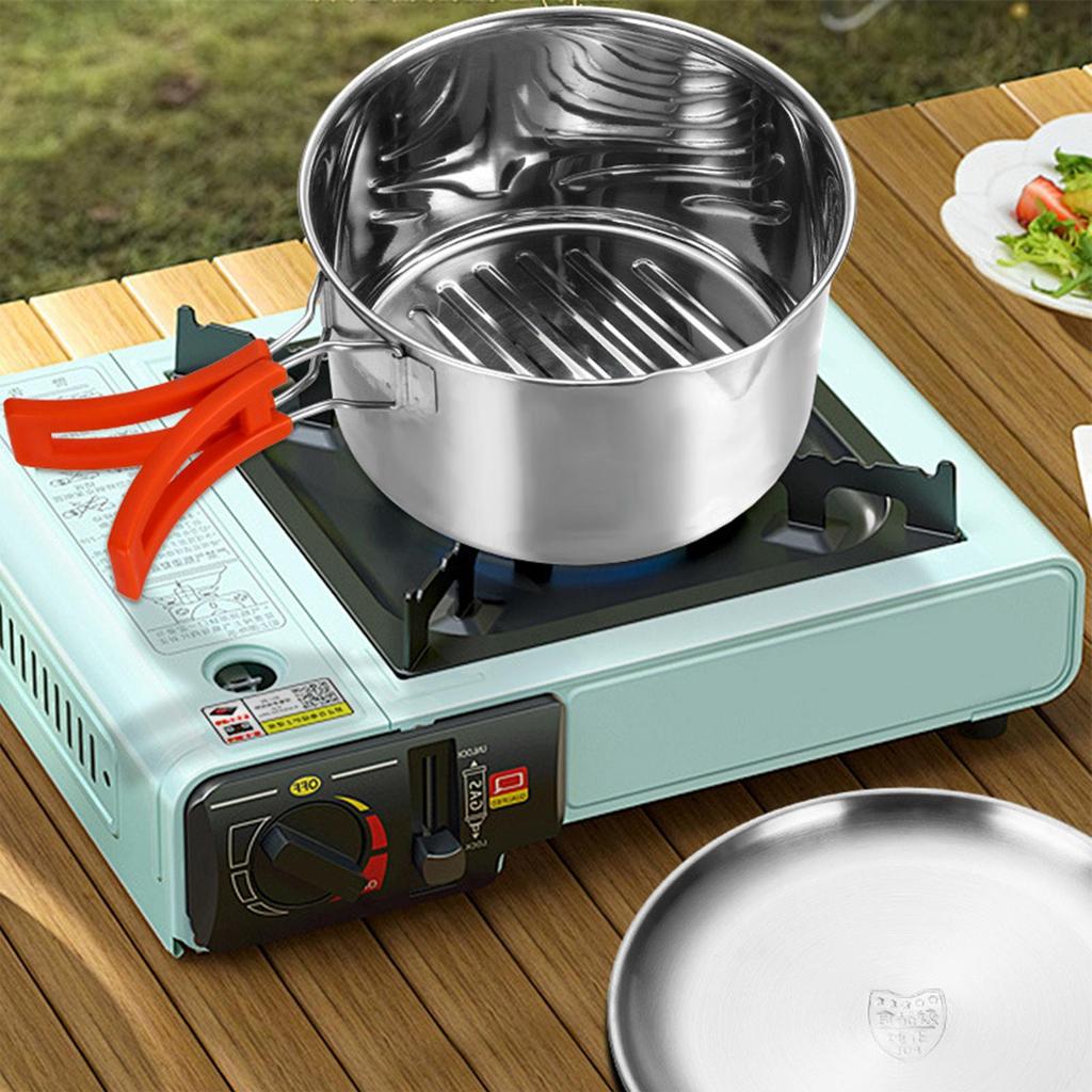 Camping Cookware Stainless Steel Survival Gear With Utensil Camping Cook Pot Set With Carrying Bag For Kitchen Backyard Picnic