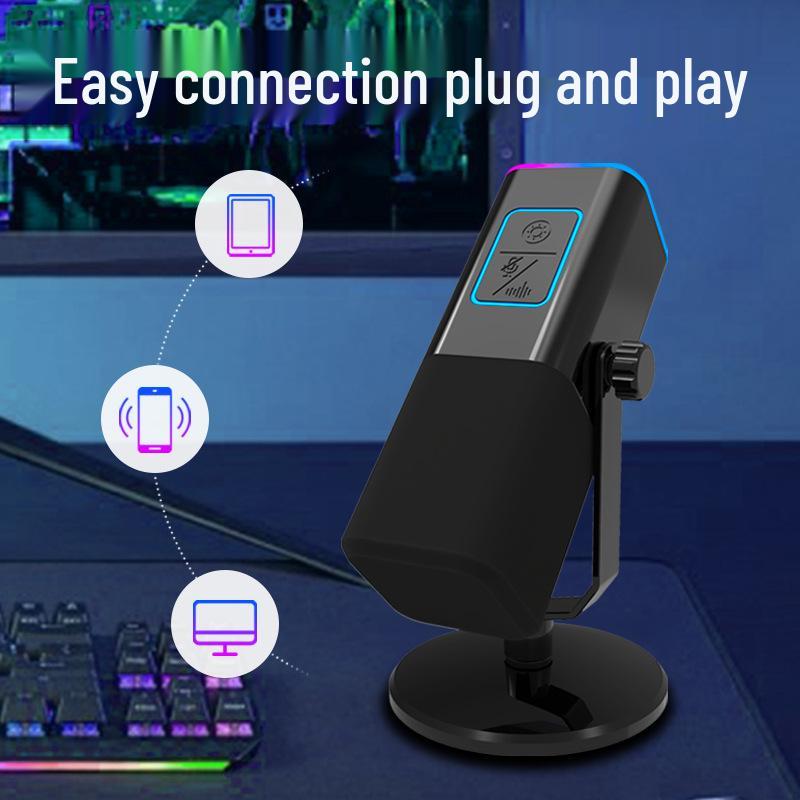 RGB Dynamic USB Microphone for Gaming, Recording, and Singing with Noise Reduction and Sound Card Integration