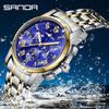 Sanda Men's Waterproof Luminous Quartz Watch - Fashionable Three-Eye Six-Hand Design with Steel Band.