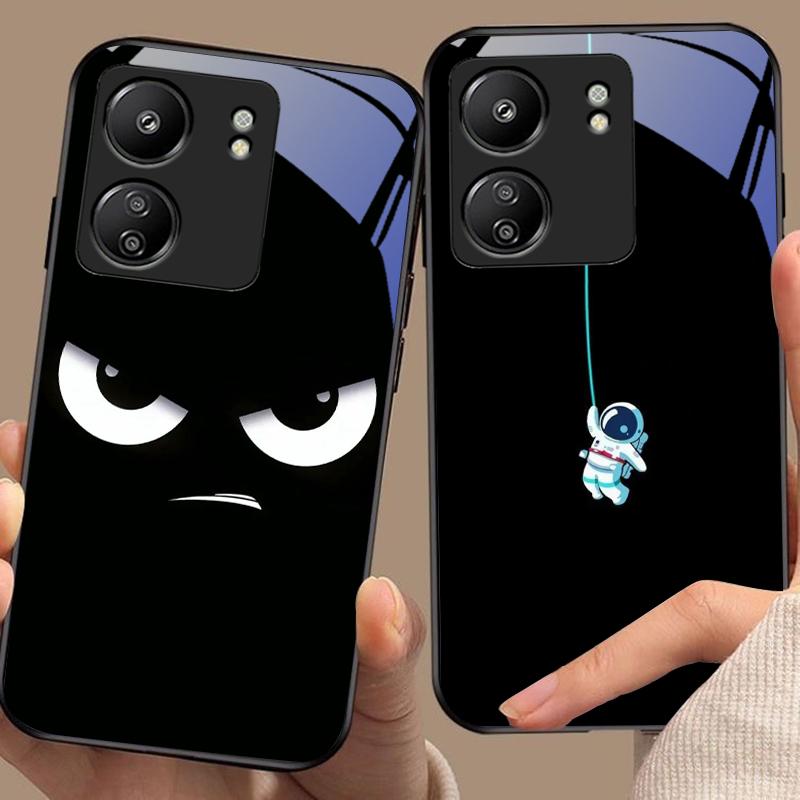 Funny Devil Eyes For Xiaomi Redmi 13C Note13 12 Pro Plus 5G Note 9 13T Pro POCO X6 F5 F6 Black Tempered Glass Phone Case