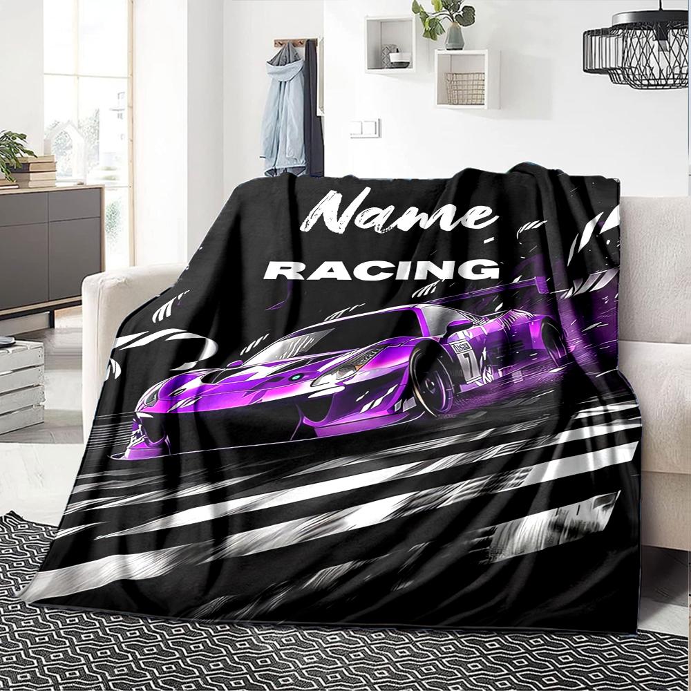 Custom Name Racing Theme Printed Blanket - Perfect for Couch, Bed, Travel & Outdoor Use | Machine Washable, Cozy & Durable.