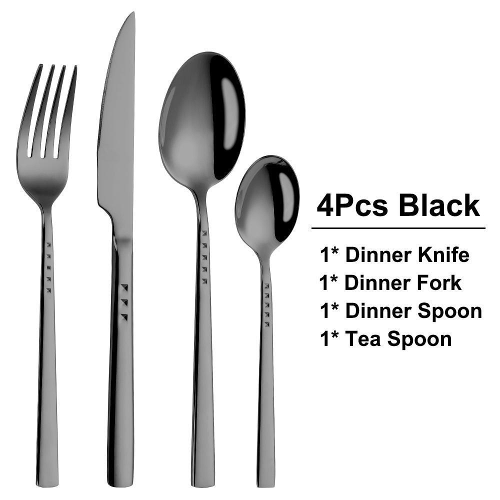 

Золотые столовые приборы из нержавеющей стали, набор столовых приборов в западном стиле, черный нож, вилка, ложка, зеркало, серебряная посуда, элегантная кухонная утварь 2 Set