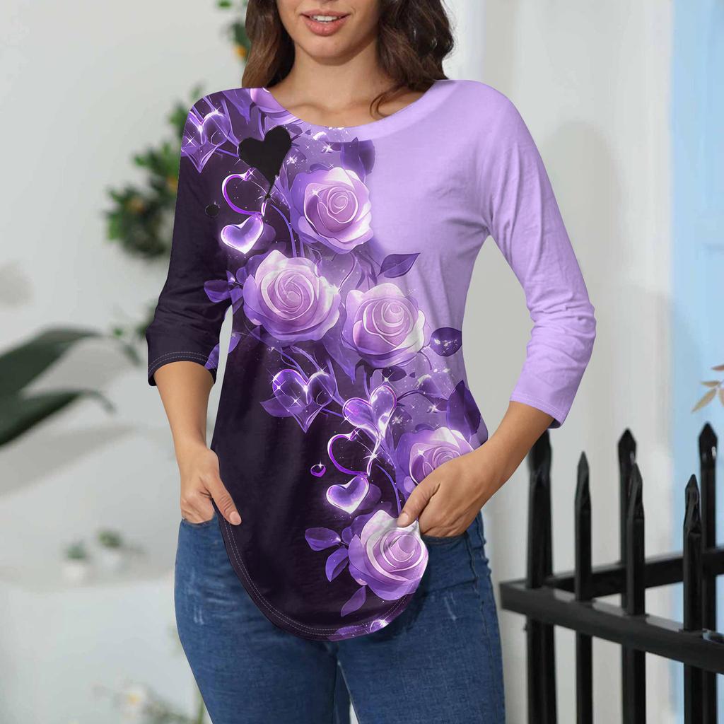 Damen-T-Shirts, 3/4-Ärmel, einfarbig, Pullover, Sommer, Frühling, Tops, Blusen