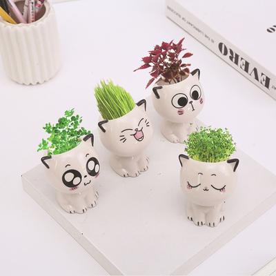 Ceramic Grass Pots Decorative Creative Mini Cat Shaped Flower