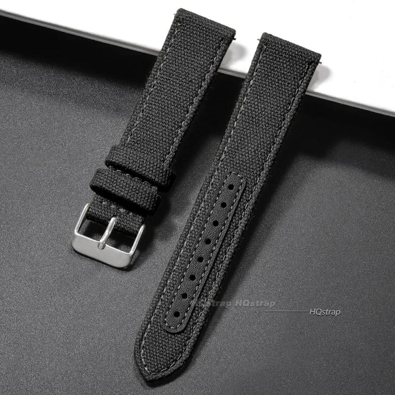 

20mm 22mm Canvas Leather Watchband for Military Quick Release Bracelet Universal Replacement Comfortable Sport Nylon Watch Strap 22mm чорний