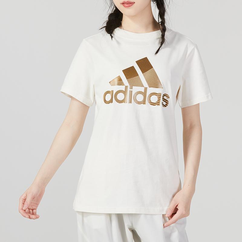 Adidas Gfx Tee Running Casual Round Neck T-Shirt Women Tops Off-White HY2846