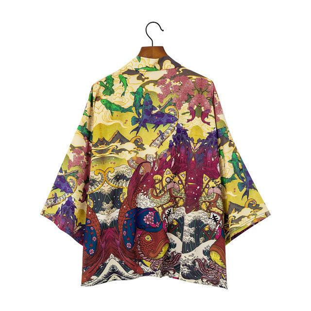 Harajuku Kimono Streetwear moda samuraj Cosplay japońska męska męska kimono Yukata tradycyjna szata