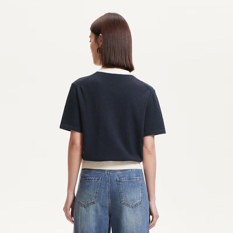 Veromoda Cotton Blend Colorblock Short Sleeve Knit Cardigan