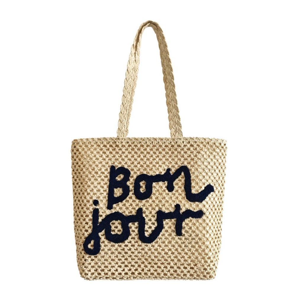 

Large Capacity Beach Shoulder Bag Bohemian Style Straw Handbag Sweet Weave Tote Bag Girls чёрный/белый