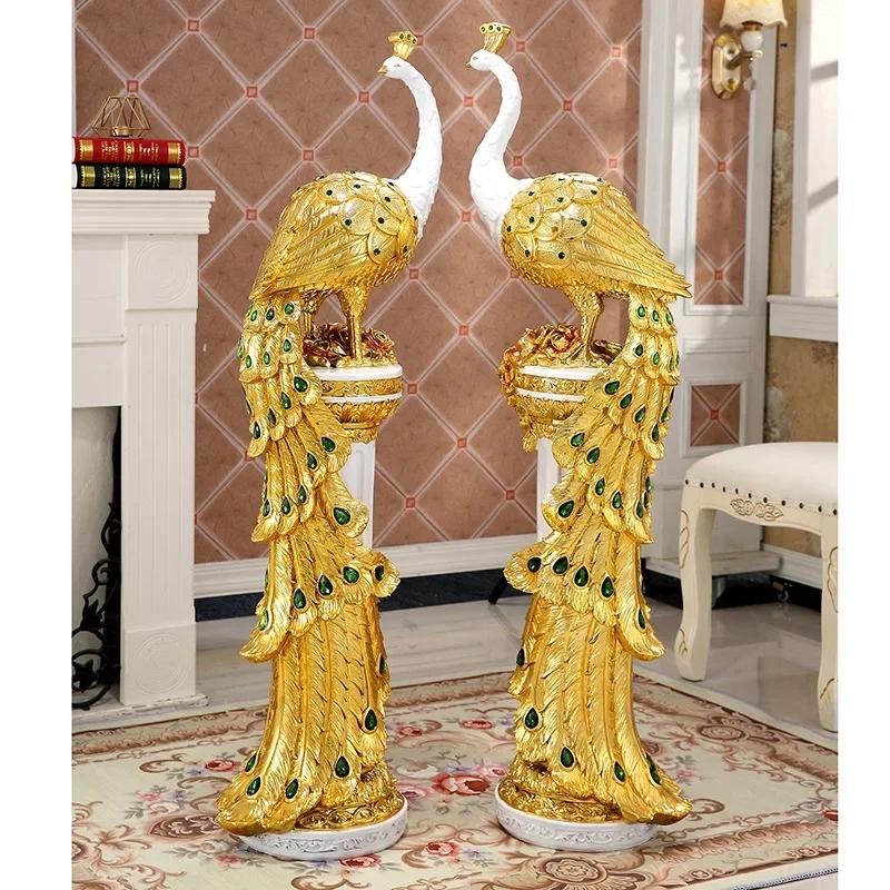 Room Decor 70cm Peacock Statue Ornament Luxury Large Craft Sculpture Living Room Floor Decoration Home Art Modern Artwork Gifts
