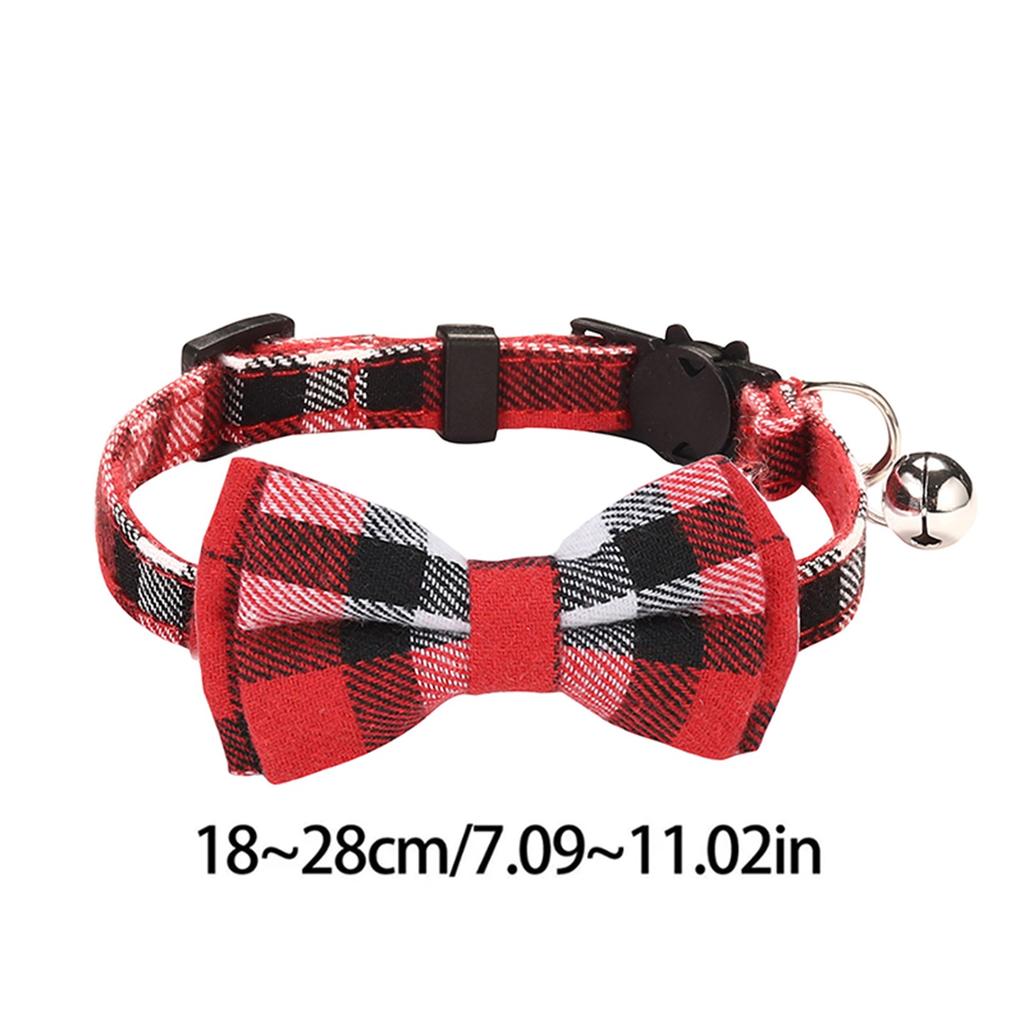 Pet Breakaway Kitten Cat Collar Bow Tie with Bell Cute Plaid Christmas Red Adjustable Dog Collar for Cats Kitten Accessories