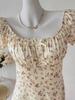 European American Women's Summer 2026 Floral Square Neck Lace-Up Ruffle Dress