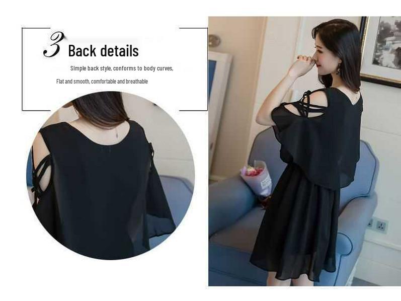 Plus Size Korean Style Chiffon Dress: Mid-Length, Slimming, Belly-Covering, Short Skirt