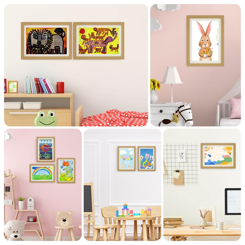 1/2 Stück Kinder Kunstrahmen Set A4 Frontöffnung Foto Rahmen Holz Kinder Kunstwerk Display Rahmen für 100 Bilder Horizontal und
