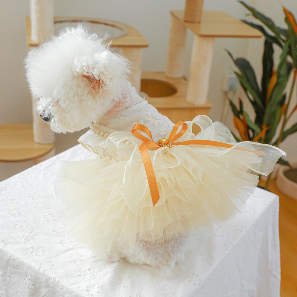 Easy To Wear Pet Dress Multi-layer Mesh Pet Dress Elegant Multi-layer Mesh Dog Princess Dress with Bows for Small for Wear
