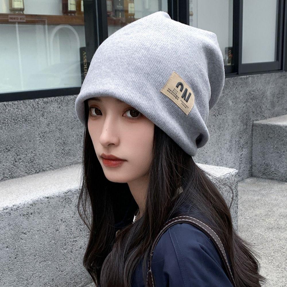 Coldproof Plush Beanies Hats Thickened Letter Pullover Hats Fashion Fleece Knit Beanies  Autumn
