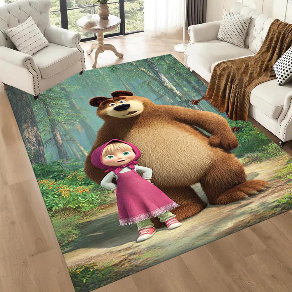 Masha Bear Floor Rug Office Rug Suitable for Outdoor Living Rooms Playrooms Balcony Anti-slip Rug Anime Office Decor
