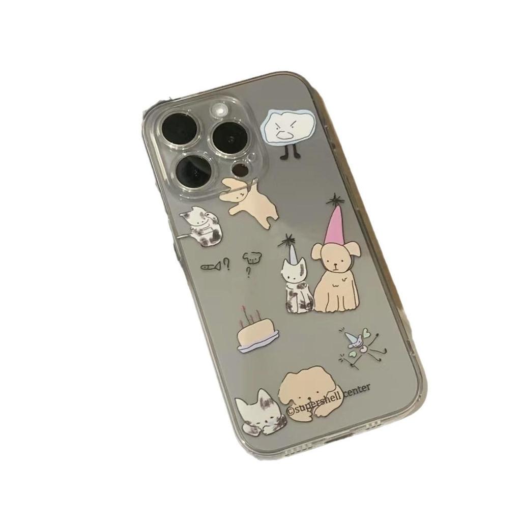 Doodle Puppy Kitten Drop-Proof Transparent Phone Case for Apple 15/14 Pro Max, 13/12 Pro, XR