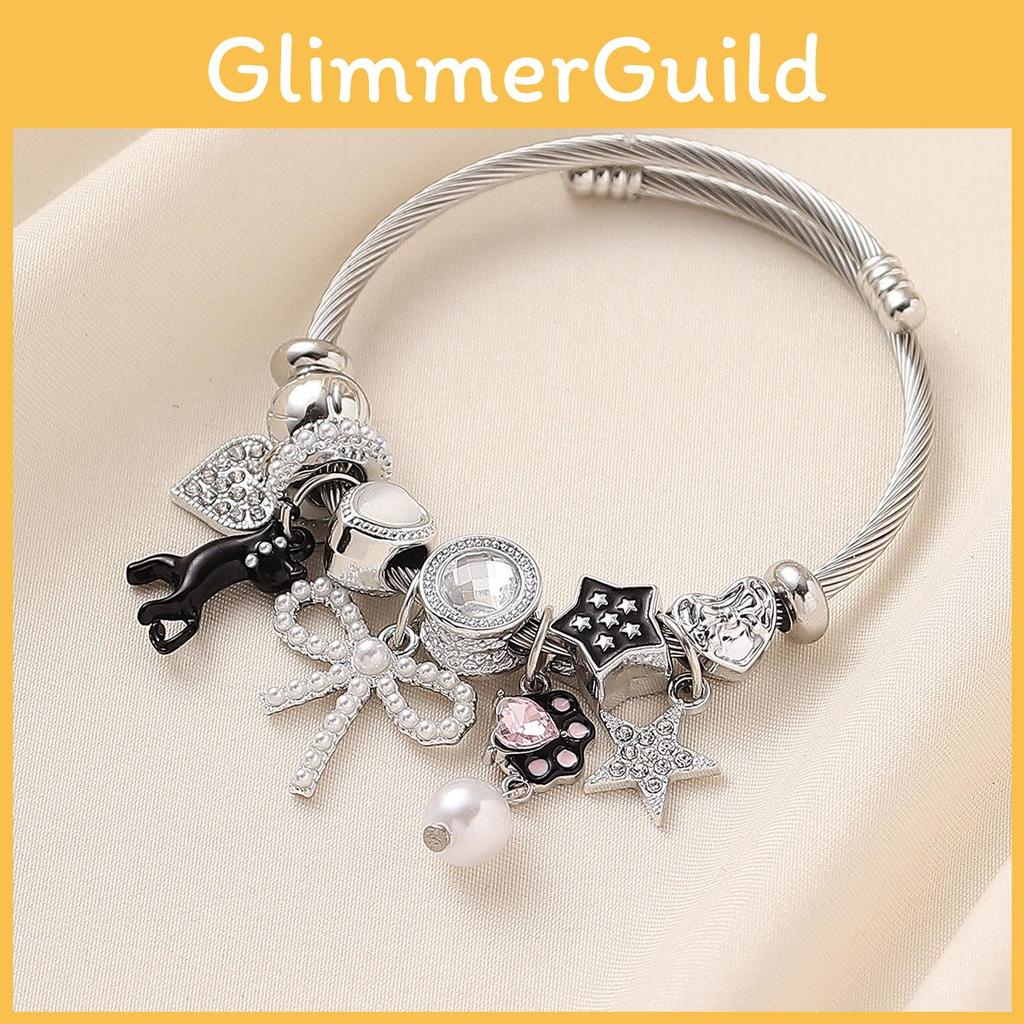 Stainless Steel Cat Bowknot Star Charm Bracelet For Fashion Casual Wear