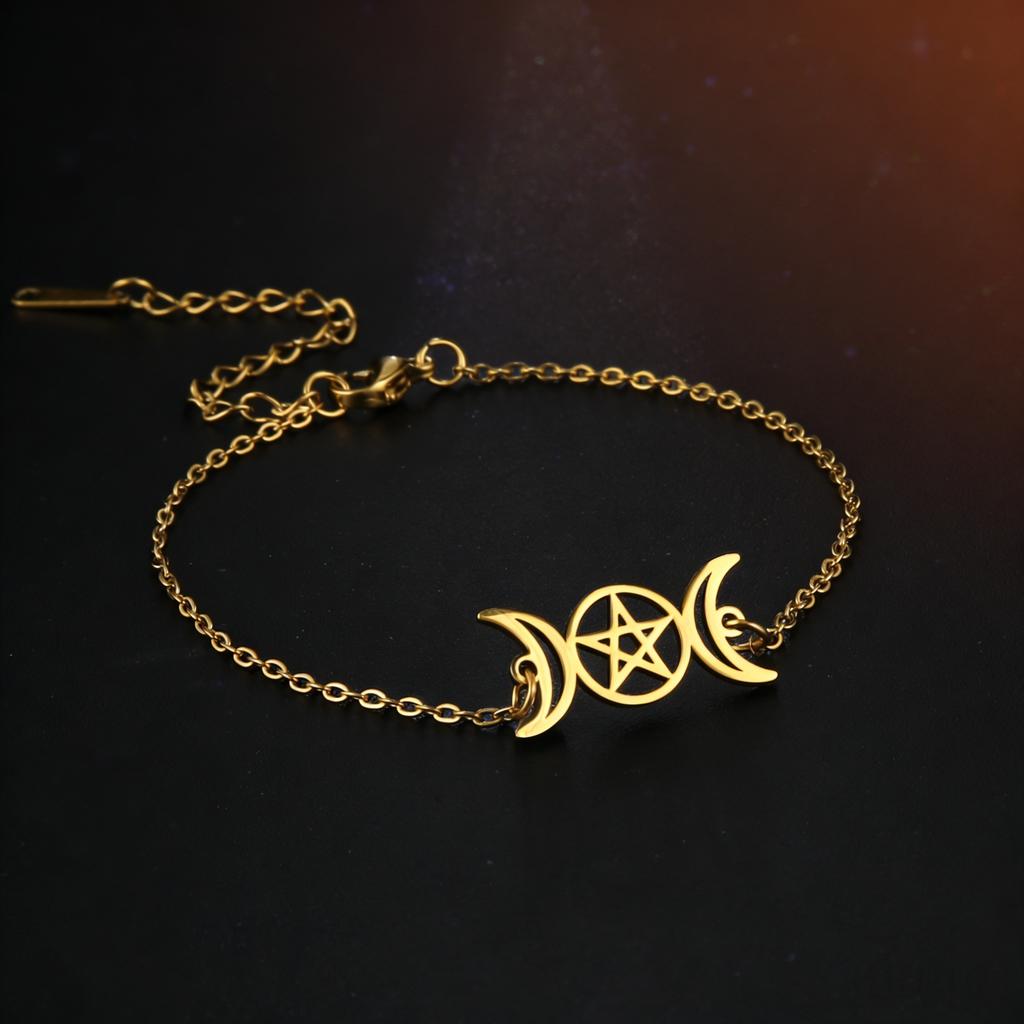Lemegeton Stainless Steel  Goddess Bracelet Women's Stainless Steel Pentagram Pendant Bracelet Magic Pentagram Jewelry Gift