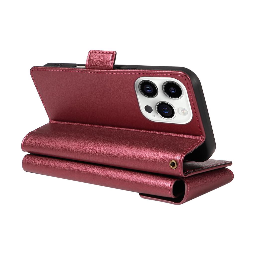 For iPhone 14 Pro Max Case with Multi-Card Holder and Strap PU Leather Phone Cover Stand