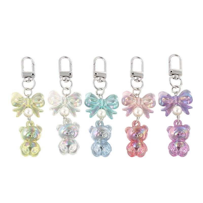 Adorable Bear Keychain Pendant Stylish Bowknot Keyrings Multifunctional Bag Pendant Key Holder Suitable for Couples