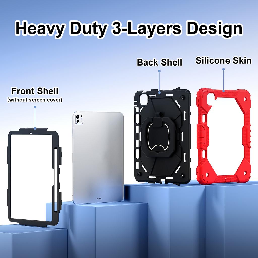 For iPad Pro 11 (2024) Kickstand Case Silicone+PC Tablet Cover with Shoulder Strap