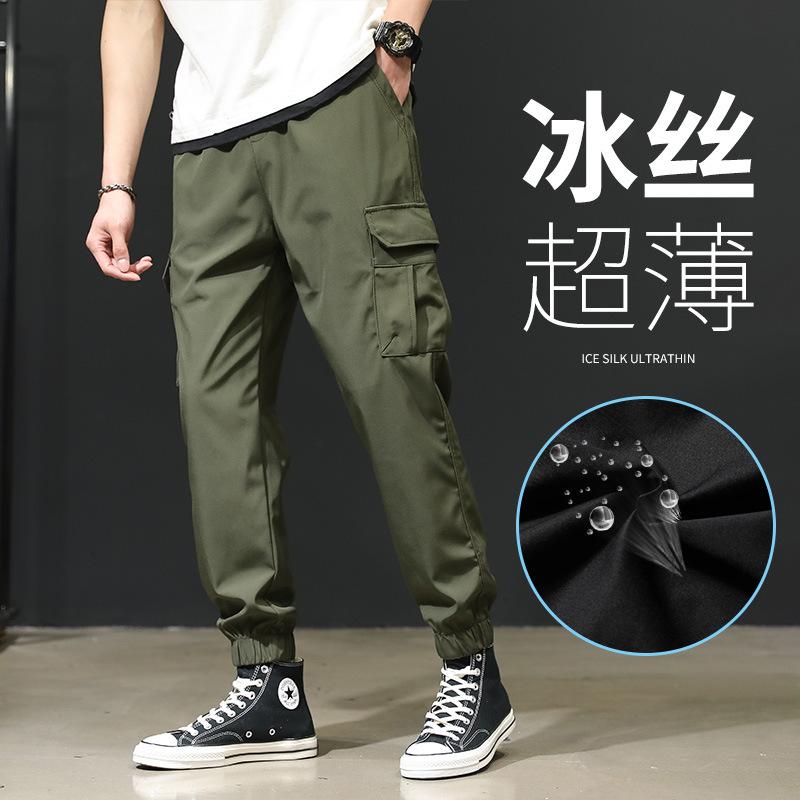 Pants Men's Summer Thin Overalls Sports Ice Silk Men's Pants Straight Loose Large Size Nine-Point Pants Men's Leggings
