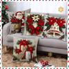 Christmas Embroidered Pillow Covers Set of 4 Santa Deer Snowman Cushion Cases Winter Holiday Sofa Decor (No Insert)