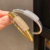 Elegant Striped Oval Bangle Bracelet With Gold Plating For Fashionable Women