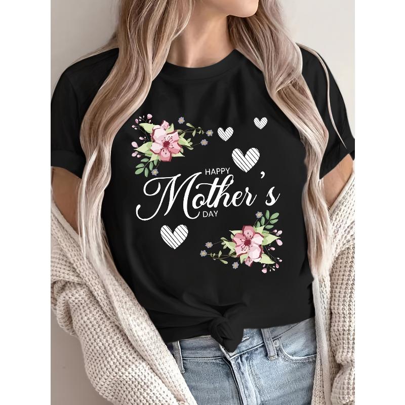 Women'S Mother'S Day T-Shirt - "Happy Mother'S Day"  Casual Crew Neck Short Sleeve Tee Mother'S Day Gifts for Mom