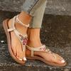 Fashion Summer Bohemain Flat Sandals for Women 2025 Colorful Beaded Decor Clip Toe Roman Sandals Woman Soft Sole Non Slip Beach Shoes