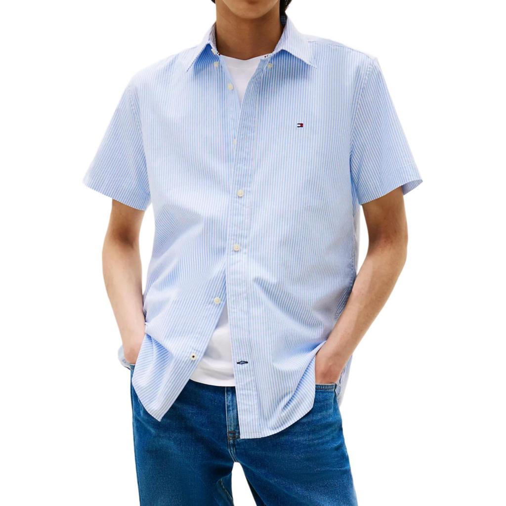 Tommy Hilfiger Color Block Comfortable Short Sleeve Casual Shirt Men Shirts Blue White 78J8438-400