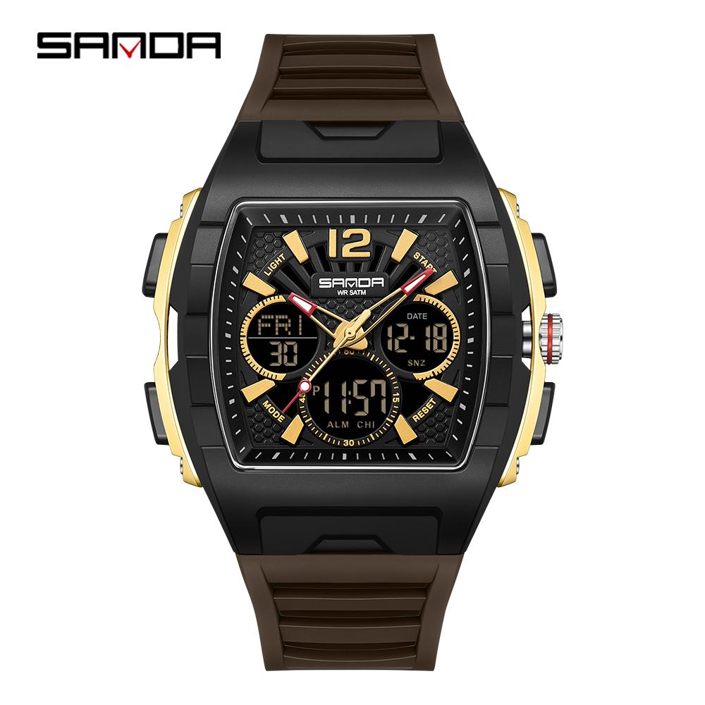 SANDA SD3396 Electronic Watches for Man Dual Display Luminous Alarm Clock Sports Waterproof LED Digital Watch