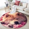Shiba Inu and rose pattern round rug,Carpet Rug for Living Room Bedroom  Playroom ,Non-slip Floor Mat,Holiday Gifts and Birthday Gifts.