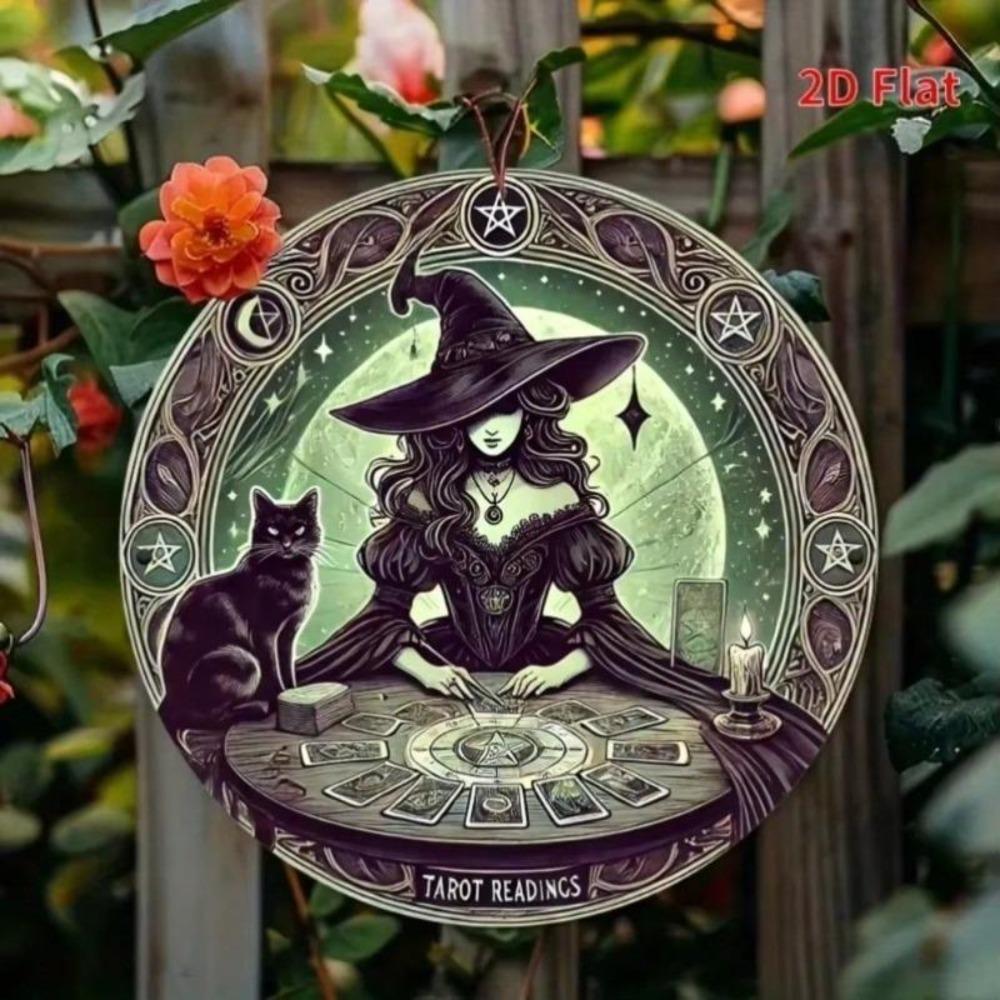 Vintage Tarot Witch Cat Metal Wall Art Mystical Moon Star Home Office Decor
