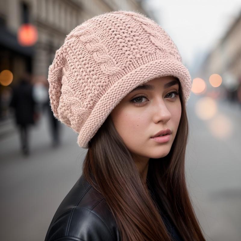 Women's European & American Fashion Wool Slouchy Hat - Warm, Cold-Proof, Versatile for Autumn & Winter, Fits Large Head Circumference