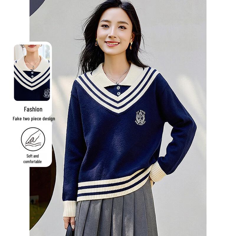 Women s Color-Block Knitted Pullover Top L