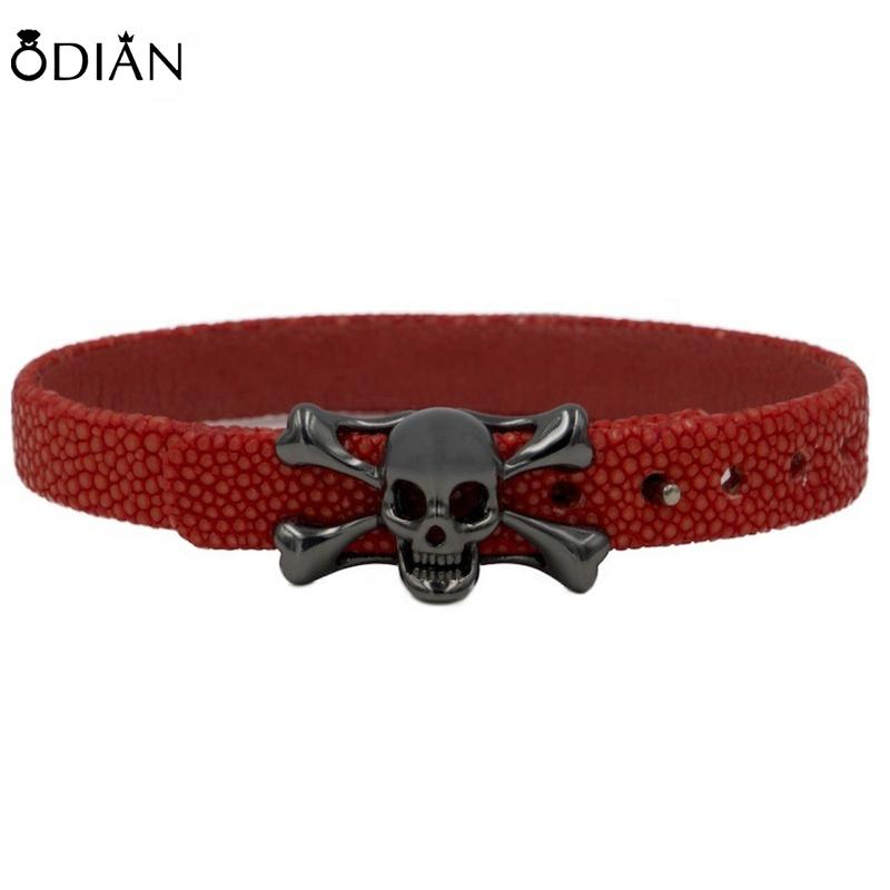 Fashion Personalized Skull CZ Men Bracelet Genuine Stingray Leather Bracelet bracelet&16cm красный