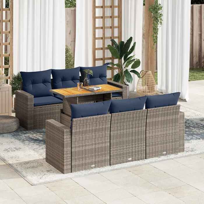 VidaXL Garden Lounge Set with Cushions 7 Pcs Grey Wicker, Outdoor Sofa Set, Corner Sofa Set 3327001