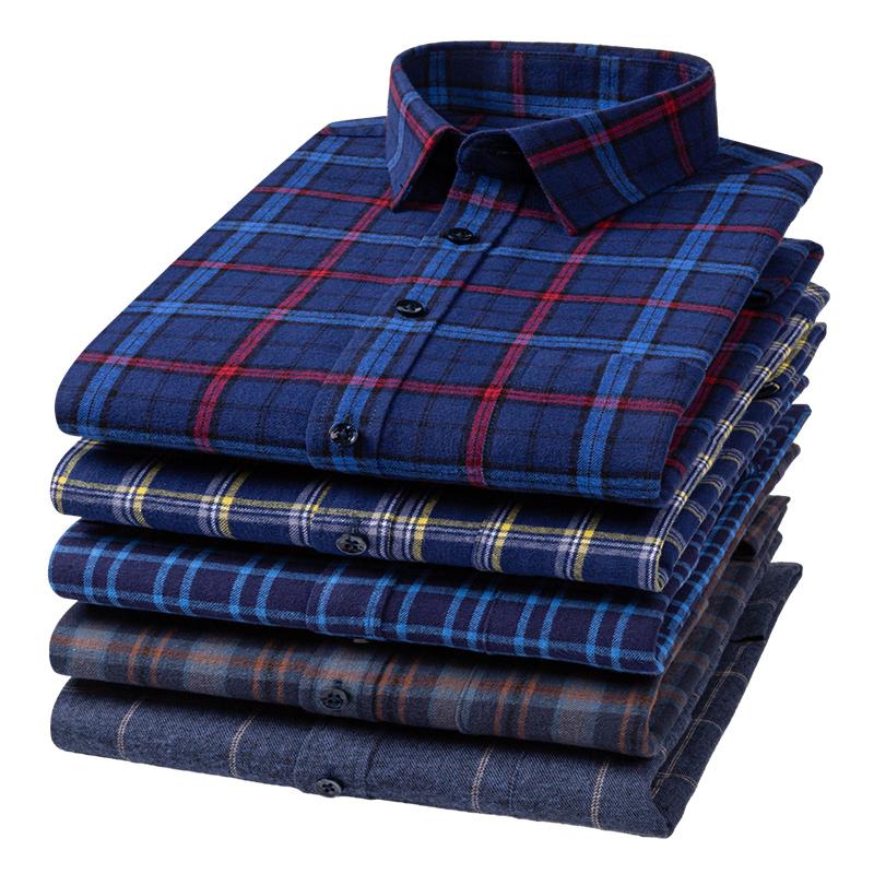 100% Cotton Plaid Shirts for Business Men Long Sleeve Quality Autumn Spring Male Casual