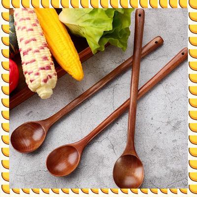 3 Pcs Wooden Mixing Spoons Kitchen Soup Serving Spoons Long Handle Cooking Spoons For Kitchen Stirring Serving Cooking