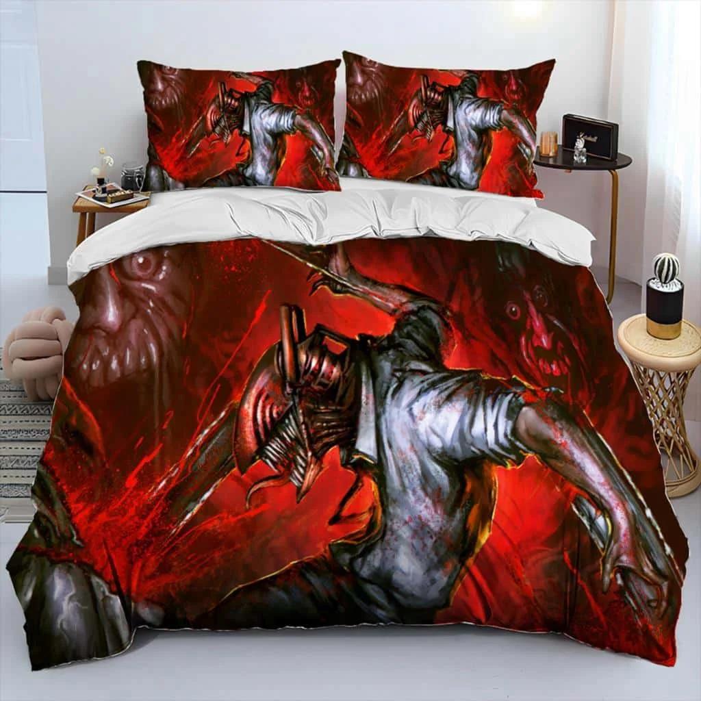 3D Anime Chainsaw Man Denji Beding Set Carton Warm Comforter Soft Duvet Cover Bed Linen Set Comfortable Quilt Cover Pilowcase King Quen Sized