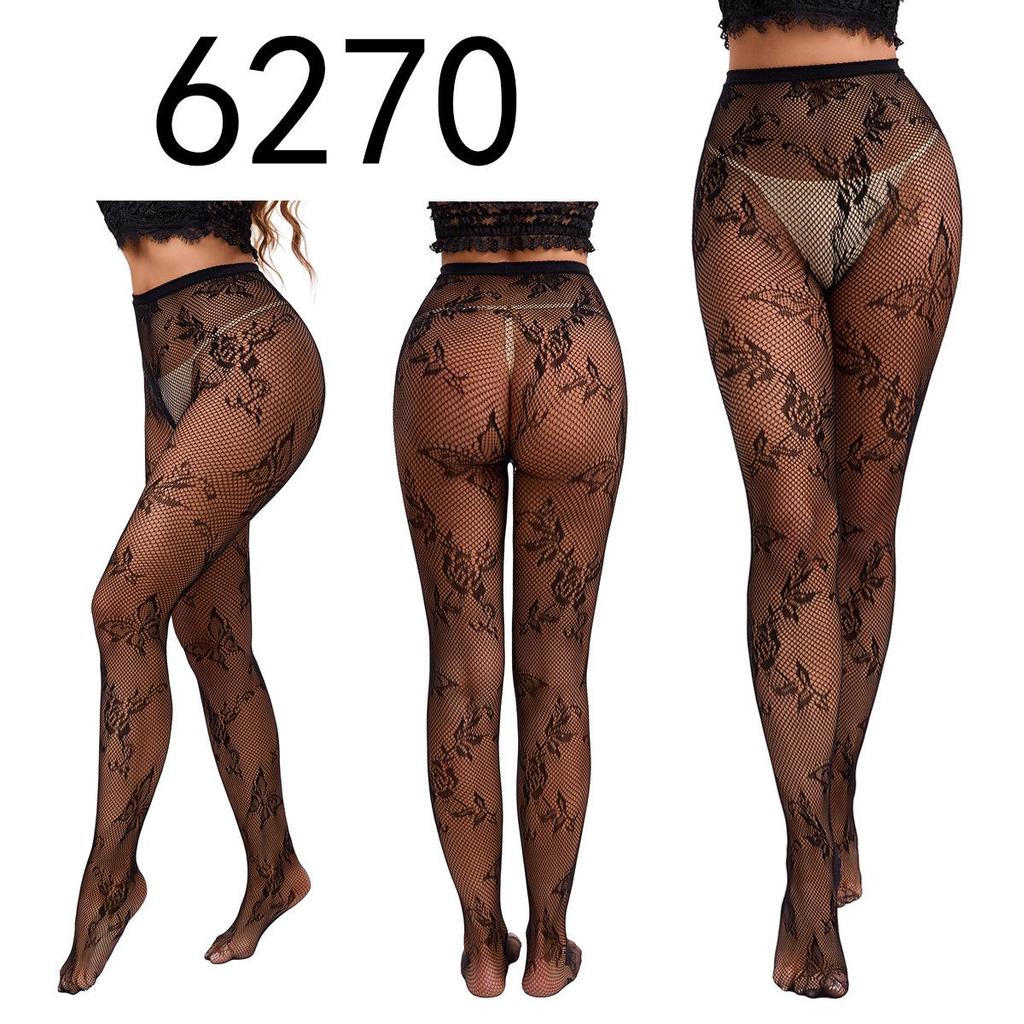 "Black Fishnet Pantyhose with Hollow Suspender Design"