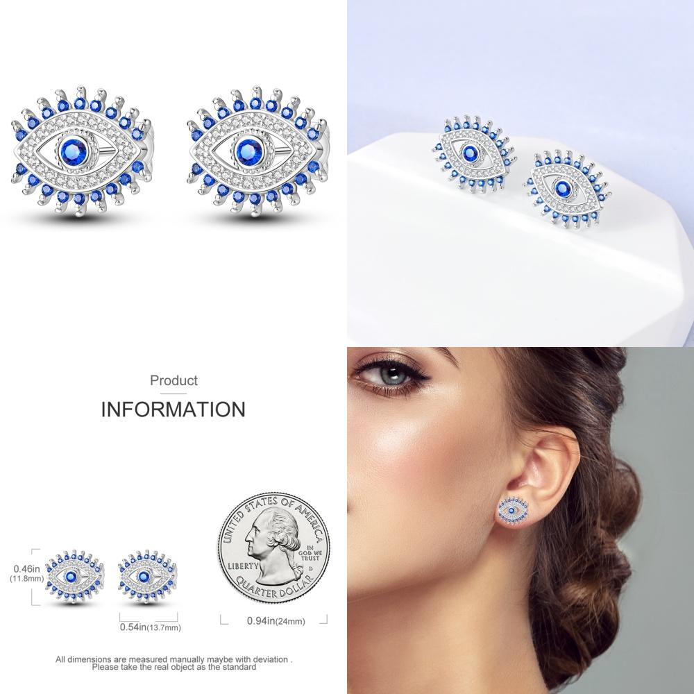 925 Silver Evil Eye Zircon Stud Earrings For Women Religious S925 Jewelry Party Gifts DIY Fashion Accessories