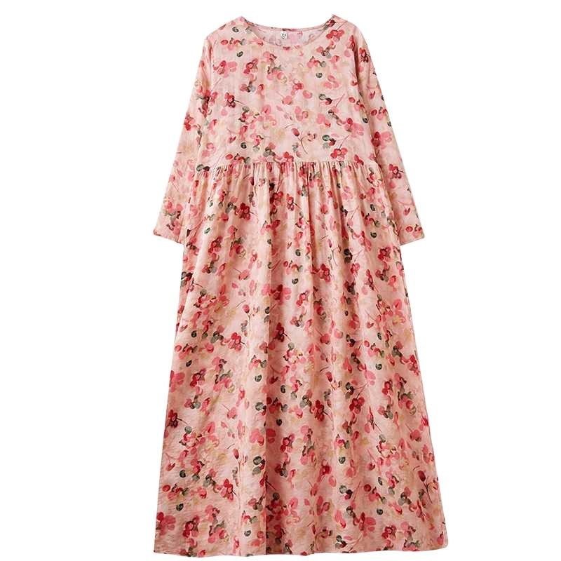 Vacation Style Travel Round Neck Vintage Long Flesh Covering Dresses