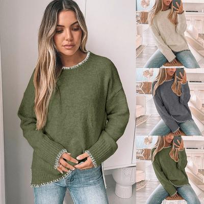 2025 Herbst Damen Strickpullover Rundhals Lässig Einfarbig Basic Pullover Oberteil für Europa Amerika