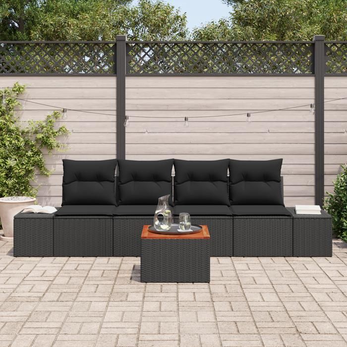VidaXL Ensemble de canapé de jardin 5 pièces avec coussins en noir, rattan et acacia 3356560
