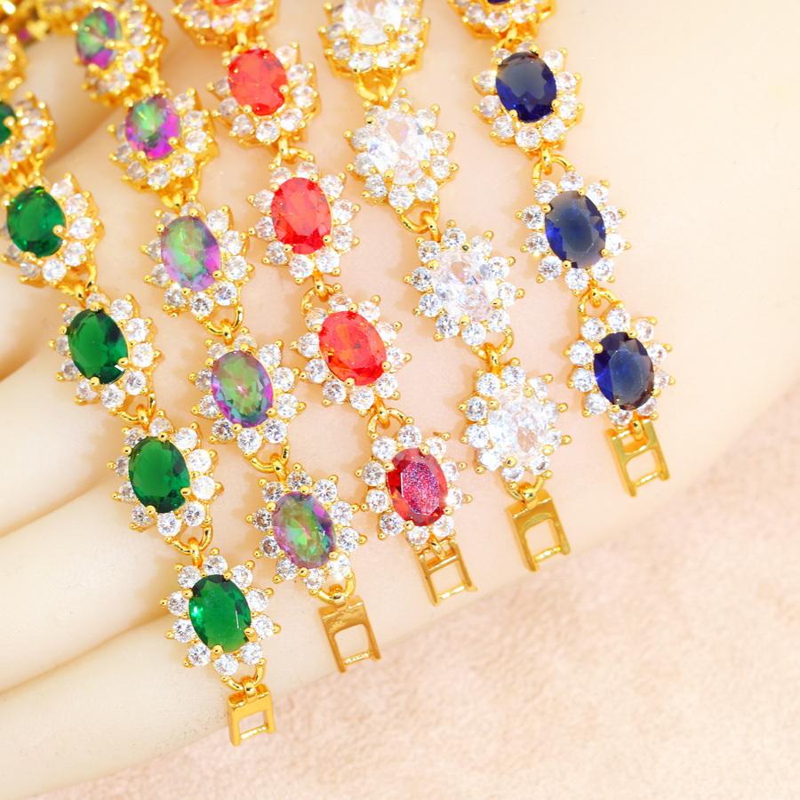 Elegancka Złota Bransoletka z Cyrkoniami w Wielu Kolorach Dubajska dla Kobiet Platerowana Złotem Biżuteria Ślubna Prezent Urodzinowy